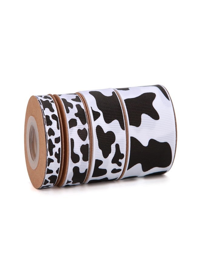 Meseey 4 Rolls Total 20 Yards Cow Ribbon Cow Print Grosgrain Ribbon Animal Print Ribbons for DIY Crafts Gift Wrapping Wedding Party Christmas Decoration (4 Size Mix, Cow) - Image 1